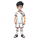 main character description create an anime-style soccer player character with the following characteristics: physical appearance:  young male athlete (teenager/early 20s) athletic, lean build spiky black hair with dynamic texture determined facial express