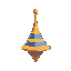 depict a conical spinning top from a perfectly straight side view .  the top has no spindle at the top—just a smooth, rounded tip. the body tapers down to a pointed bottom. arou