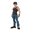 dbz style street fighter, jeans and a tank top, black sneakers , side profile, cartoony