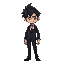 a ff14 viera male with black short hair and a smug smile, black suit, handsome