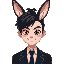 a ff14 viera bunny male with black short hair and a smug smile, black suit, handsome
