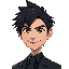 a ff14 viera male with black short hair and a smug smile, black suit, handsome