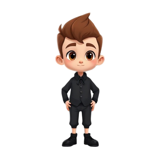 chico con pelo marron con un traje negro 