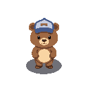 a small bear with baseball hat, 8-bit art style