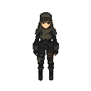 pixel artfemale commander, post-apocalyptic setting, muted color palette