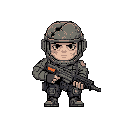pixel artfemale commander, post-apocalyptic setting, muted color palette