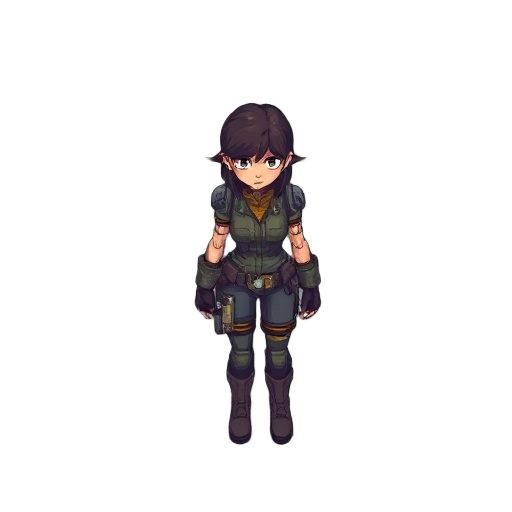 pixel artfemale commander, post-apocalyptic setting, muted color palette