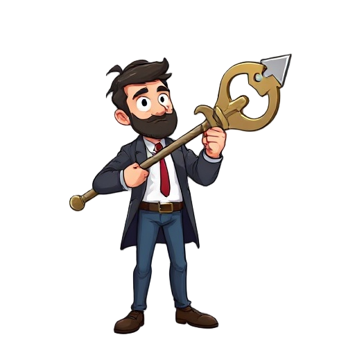 realtor unsheathing a giant key like a sword