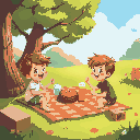 a picnic with kids playing
