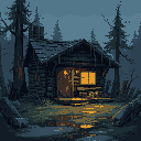 a rundown cabin in the rain