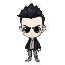 do a anime characther man, he have black eyes and hair, big dark circles around of the eyes, you skin color is white and your expression is seriously and focused