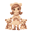 sweet toymaker with soft eyes, gentle hands, and a cozy outfit in warm pastels. surrounded by tiny bears, she looks full of love, care, and quiet, handmade magic.