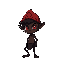 a young saci from brazilian folklore with one leg, dark skin, a red cap, and glowing red eyes. he has a playful yet mysterious expression, lean body, and short hair. a small swirl of mist surrounds him, hinting at his magical nature.