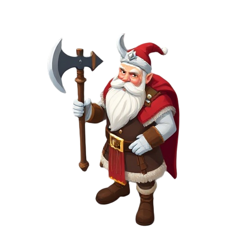 viking santa clause with a battle axe