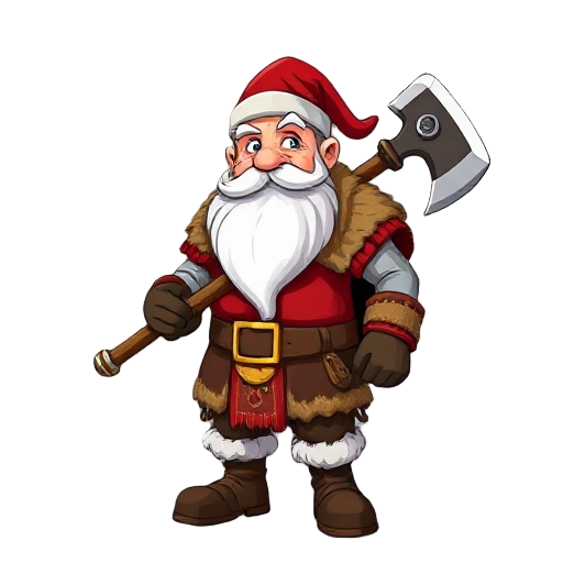 viking santa clause with a battle axe