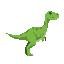 pixel-art style sprite of  low poly green dinosaur, side view, facing right. the dinosaur should look cartoony but slightly angular with simplified geometric shapes, resembling a t-rex or a raptor. u