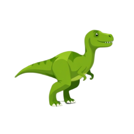 pixel-art style sprite of a low poly green dinosaur, side view, facing right. the dinosaur should look cartoony but slightly angular with simplified geometric shapes, resembling a t-rex or a raptor. u