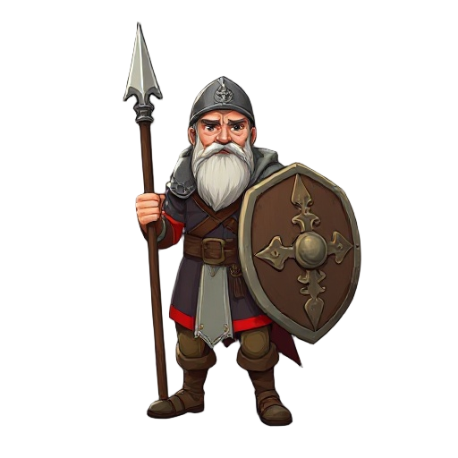 medieval russian varrior with spear and teardrop shield