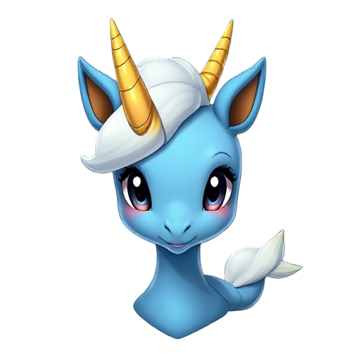 capricorn with fish tail, pokemons style, gold horn, skin blue