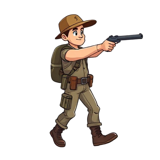 hunter pointing his gun to the right walking