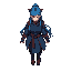 cyber female monk assassin with, colorfoul cloths, blue long hairs, perspective from above