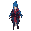 cyber female monk assassin with, colorfoul cloths, blue long hairs, perspective from above