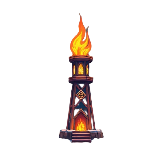 a fire tower in a snowy night forest