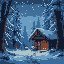 woodshed in a snowy night forest