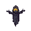 a masked, floating figure with a cracked golden visor  draped in shadowed cloth that flows downward endlessly  arms outstretched — not in rage, but in a beckoning gesture