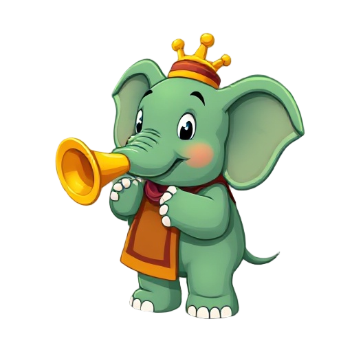 green elephant playing trumpet