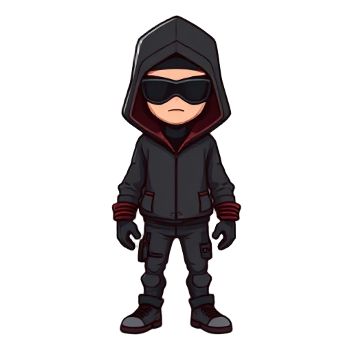 um personagem todo de preto que tenha a aparencia de um hacker