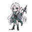 a fantasy anime-style female elf mage sprite designed for a 2d pixel-art game, inspired by the classic record of lodoss war art style. the character has long, flowing silver hair and emerald-green eye