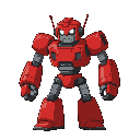 a red robot, he walks and attack.