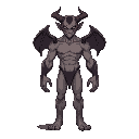 sprite sheet : human-like form: the character could have a humanoid silhouette with subtle demonic features like glowing eyes, cracked skin, or horns growing from their head or shoulders.