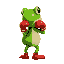 green toad with red boxer's gloves, turned right