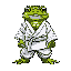 green toad with white karate-kimono, turned right