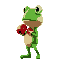 green toad with red boxer's gloves, turned right