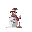snowman with red hat and broomstick