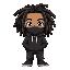 create a black man in chibi, make him have dreads, make him wear a black hoodie, make him wear black airforce 1s, make his hoodie cover his face, make his dreads cover his face