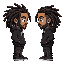 create a dark skinned man in chibi, make him have dreads, make him wear a black hoodie, make him wear black airforce 1s, make his hoodie cover his face, he is side profile