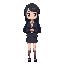 girl character in office outfit black hair short dress