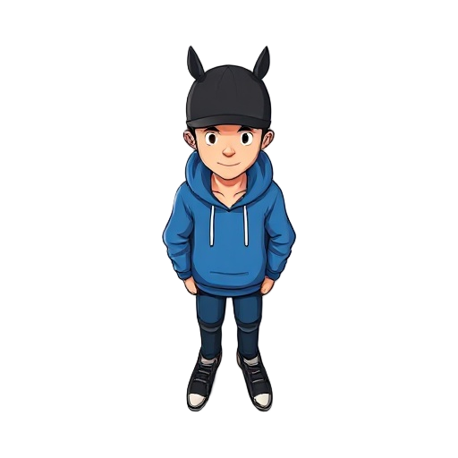 a man wearing black jockey hat and blue hoodie all frames of full idle cycle