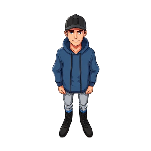 a man wearing black jockey hat and blue hoodie all frames of idle cycle