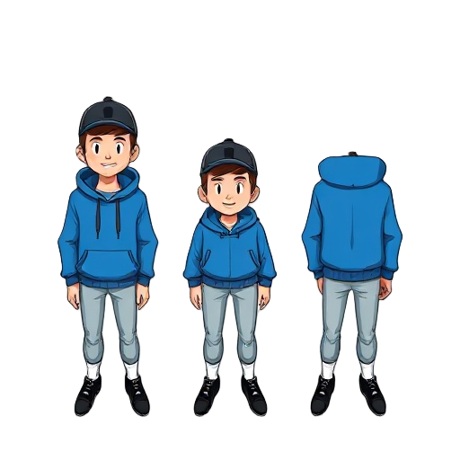 a man wearing black jockey hat and blue hoodie all postures used on idle cycle
