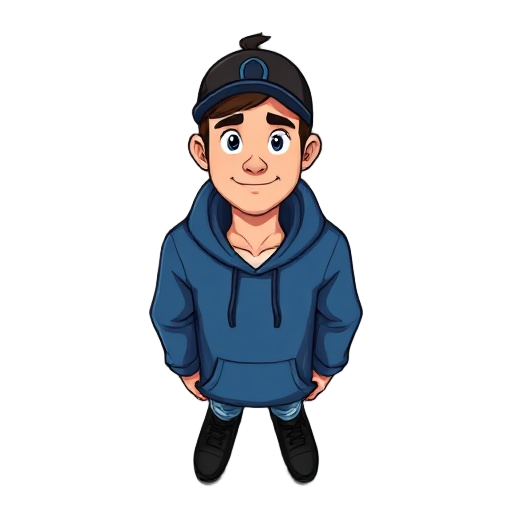 a man wearing black jockey hat and blue hoodie