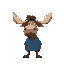 a young moose, blue shirt
