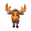 a young moose, blue shirt, big eyes