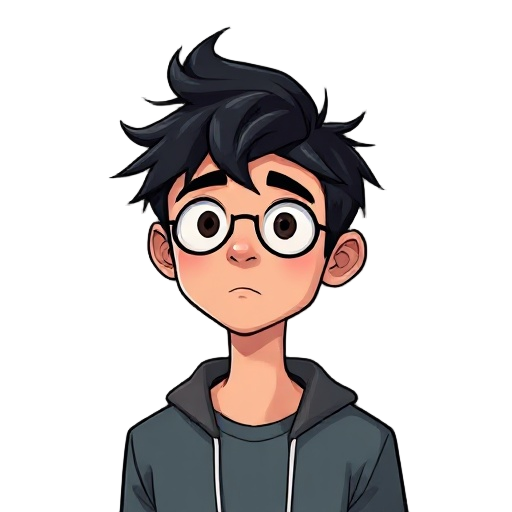 benson is a young man who gives off a quiet, introverted, and thoughtful vibe. he is caught in a surreal psychological journey filled with confusion and self-discovery. his appearance reflects his introspective and nerdy nature. messy black hair, slightly