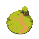 a field with a dirt road and a cliffside tot he east