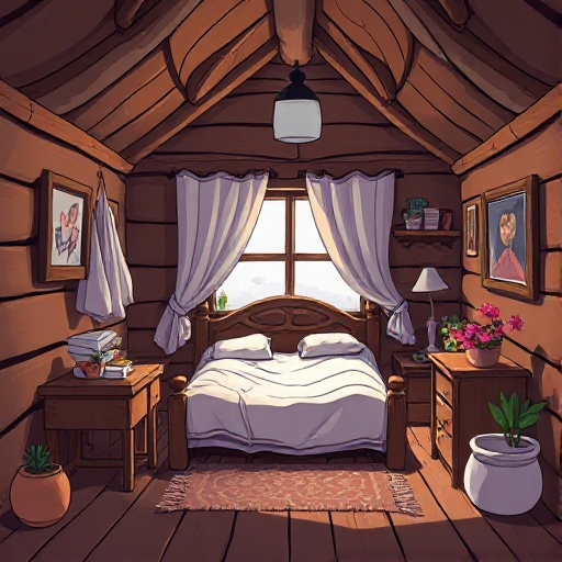 casa de madeira por dentro, com cama e um lugar cheio de roupas bagunçadas